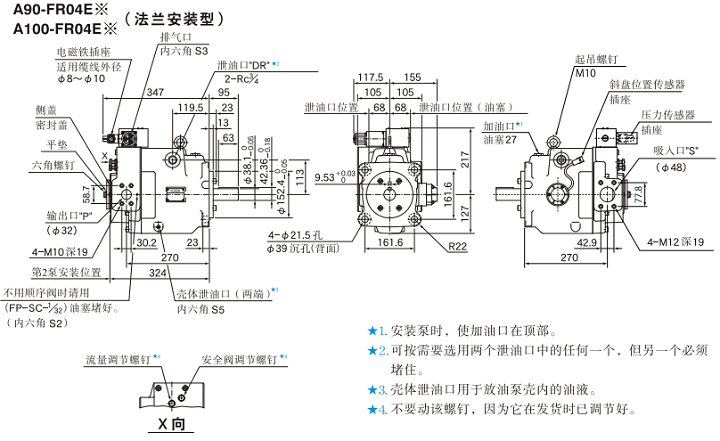A90-FR04,A100-FR04<a href='http://xuniqian.cn' target='_blank'><u>油研柱塞泵</u></a>安裝尺寸